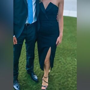 Black cocktail dress with black tie lapel detail!